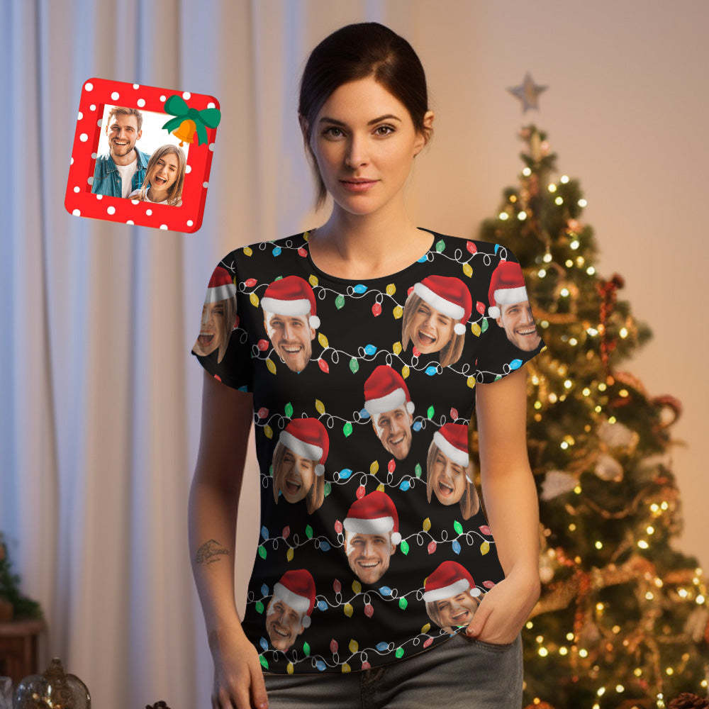 Custom Face T-shirt Personalized Personalized Photo Xmas Leds Unisex T-shirts Merry Christmas - MyFaceSocksAu