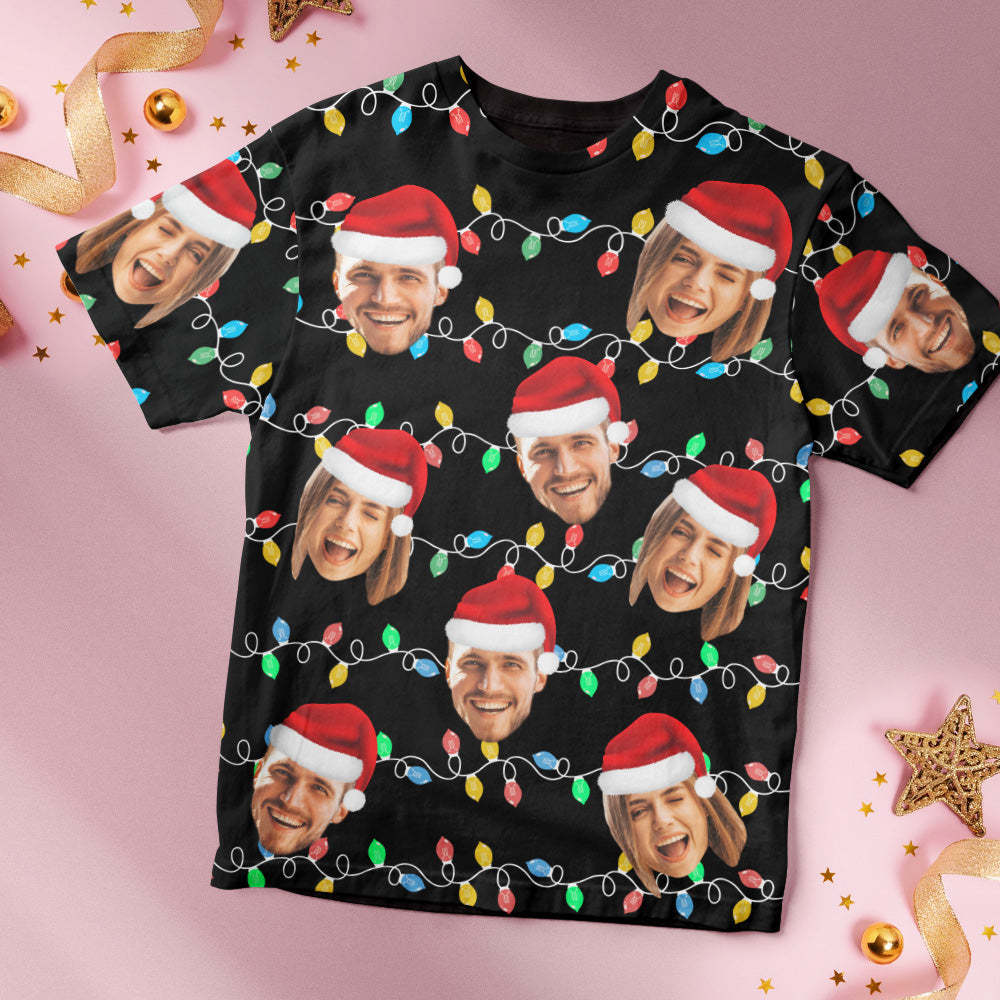 Custom Face T-shirt Personalized Personalized Photo Xmas Leds Unisex T-shirts Merry Christmas - MyFaceSocksAu