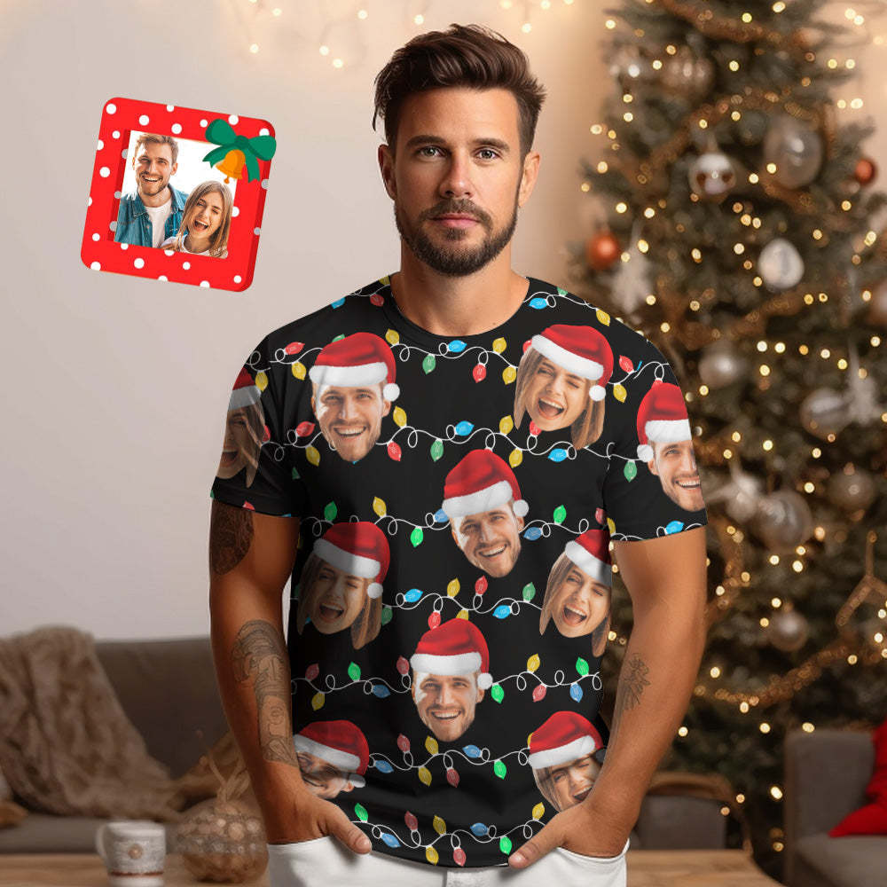 Custom Face T-shirt Personalized Personalized Photo Xmas Leds Unisex T-shirts Merry Christmas - MyFaceSocksAu