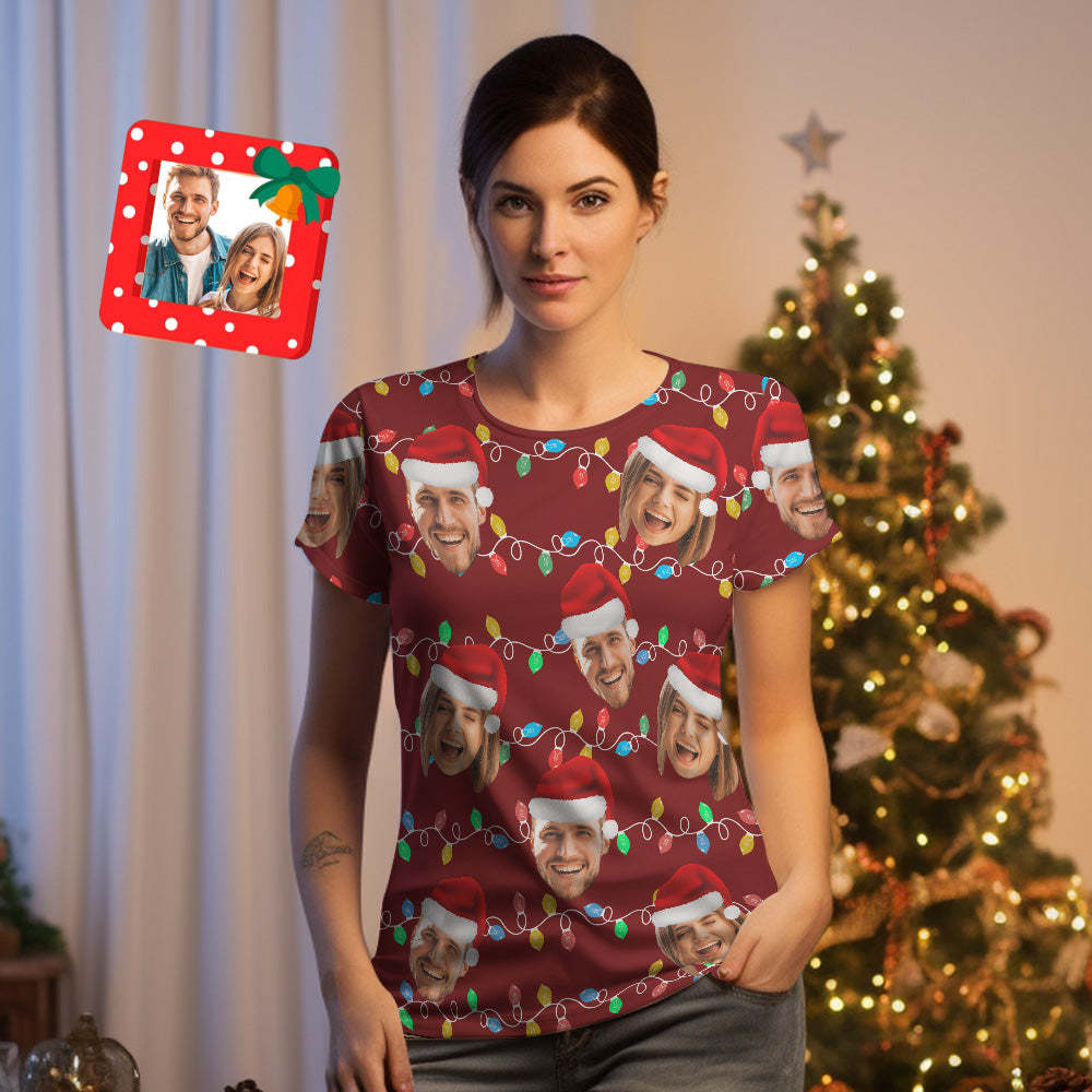 Custom Face T-shirt Personalized Personalized Photo Xmas Leds Unisex T-shirts Merry Christmas - MyFaceSocksAu