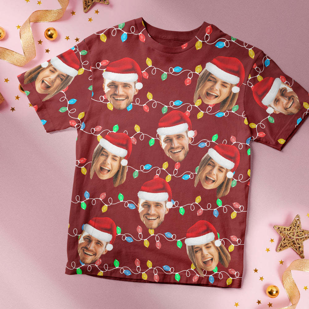 Custom Face T-shirt Personalized Personalized Photo Xmas Leds Unisex T-shirts Merry Christmas - MyFaceSocksAu