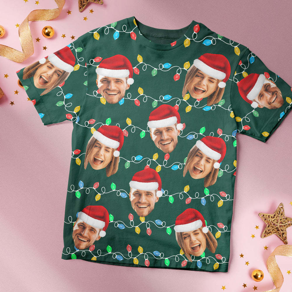 Custom Face T-shirt Personalized Personalized Photo Xmas Leds Unisex T-shirts Merry Christmas - MyFaceSocksAu