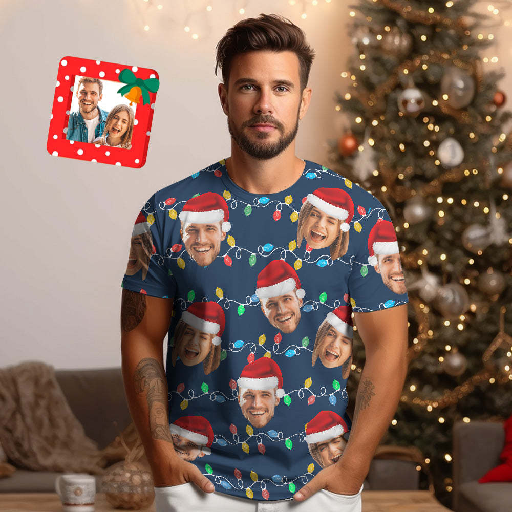 Custom Face T-shirt Personalized Personalized Photo Xmas Leds Unisex T-shirts Merry Christmas - MyFaceSocksAu