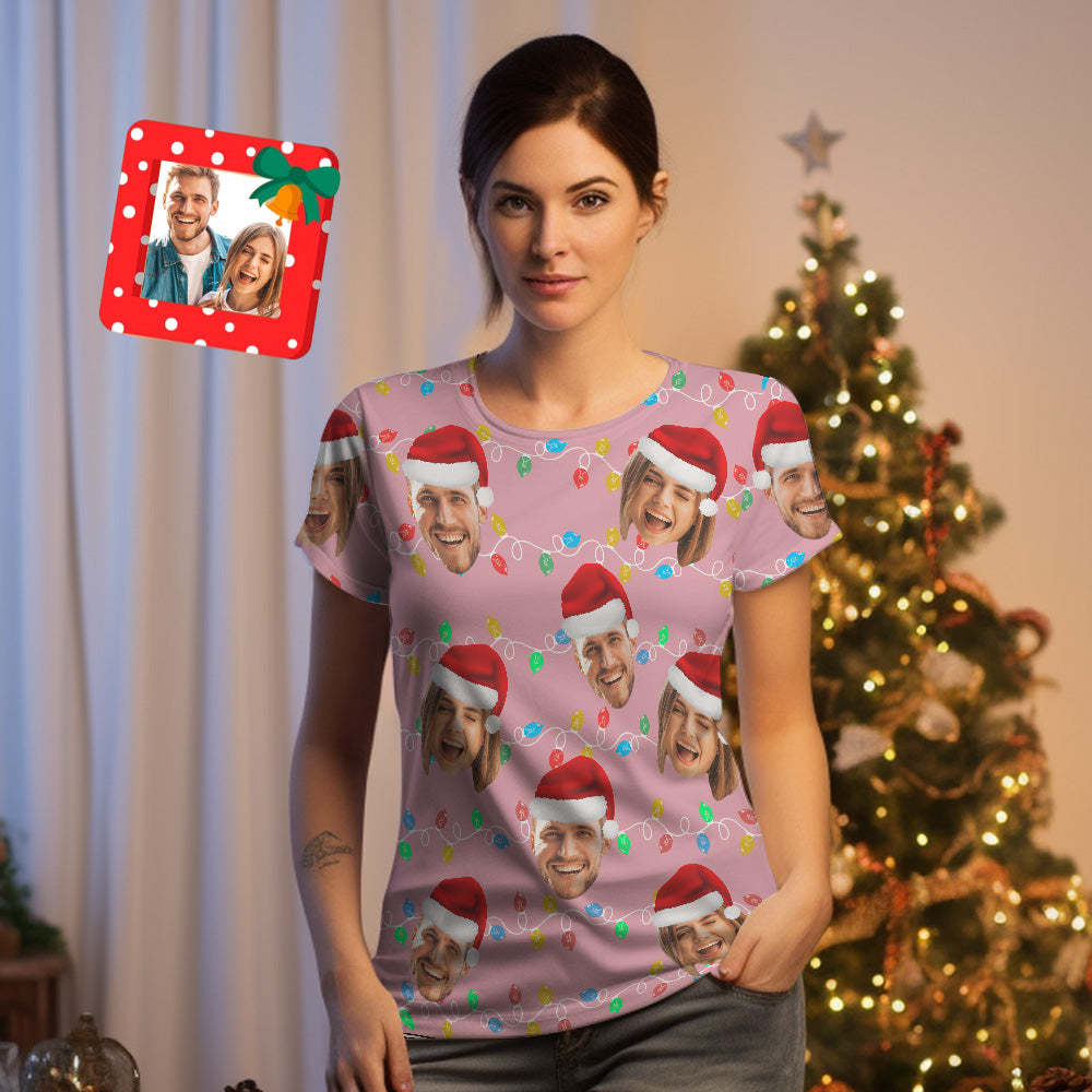 Custom Face T-shirt Personalized Personalized Photo Xmas Leds Unisex T-shirts Merry Christmas - MyFaceSocksAu