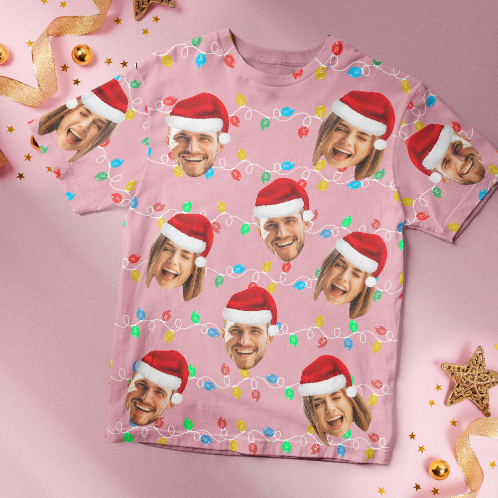 Custom Face T-shirt Personalized Personalized Photo Xmas Leds Unisex T-shirts Merry Christmas - MyFaceSocksAu