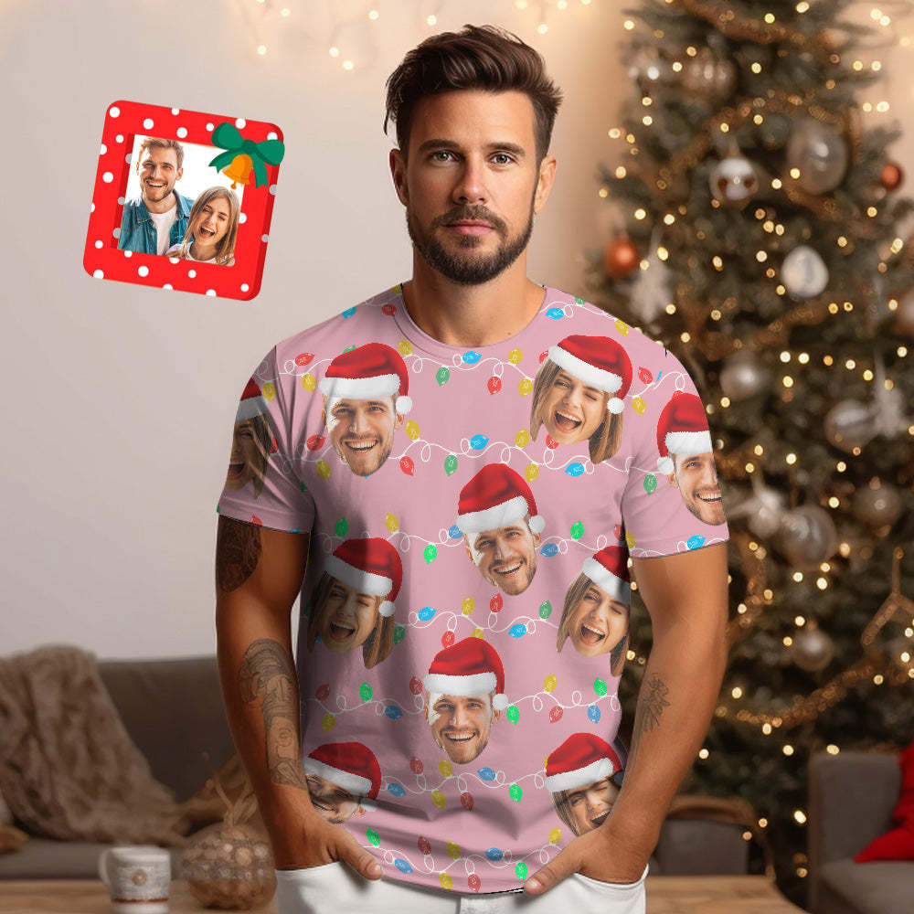 Custom Face T-shirt Personalized Personalized Photo Xmas Leds Unisex T-shirts Merry Christmas - MyFaceSocksAu