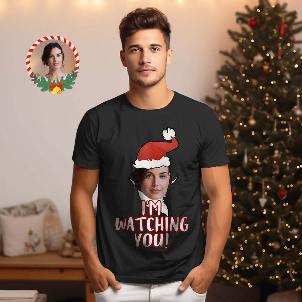 Custom Christmas Face T-shirt I am Watching You Christmas Santa Claus T-Shirt - MyFaceSocksAu