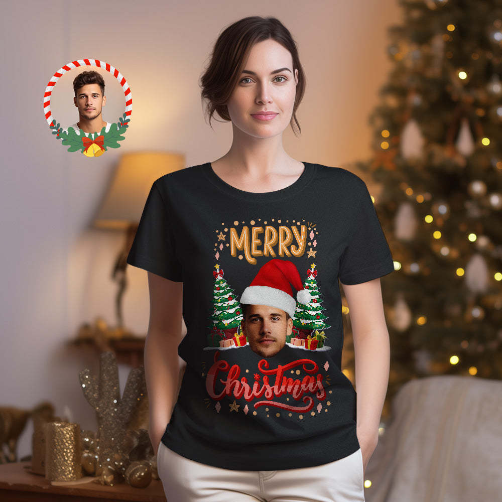 Custom Christmas Face T-shirt Funny Merry Christmas Photo Shirt - MyFaceSocksAu