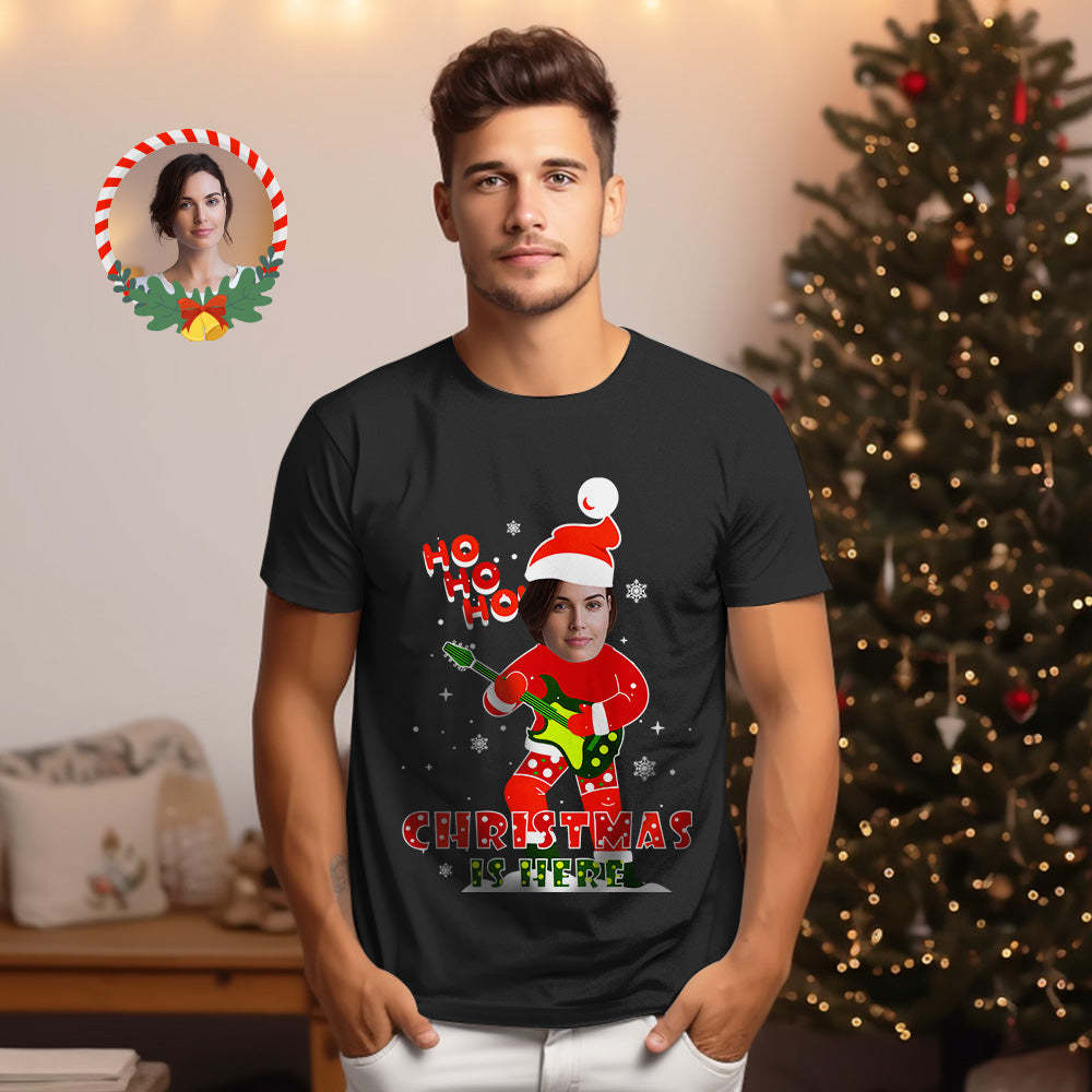 Custom Christmas Face T-shirt Cute Christmas Shirts Rocking Santa Shirt Face T-Shirt - MyFaceSocksAu
