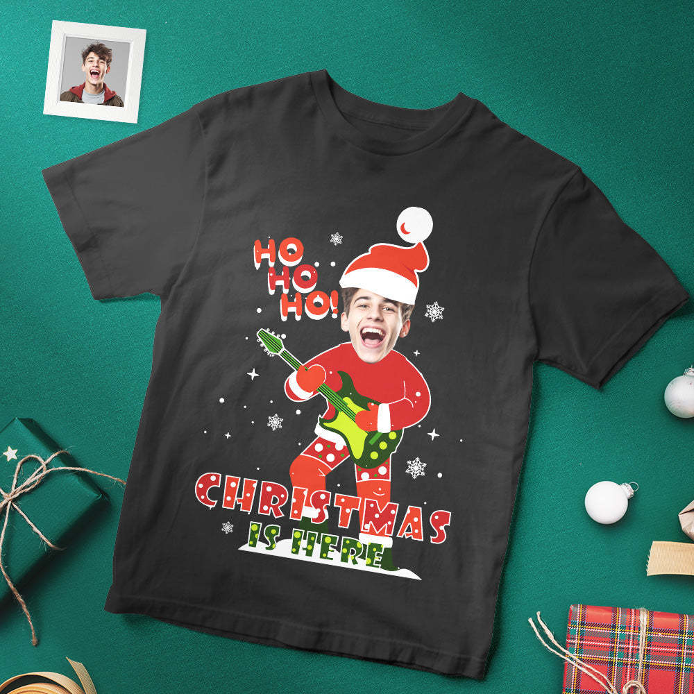 Custom Christmas Face T-shirt Cute Christmas Shirts Rocking Santa Shirt Face T-Shirt - MyFaceSocksAu