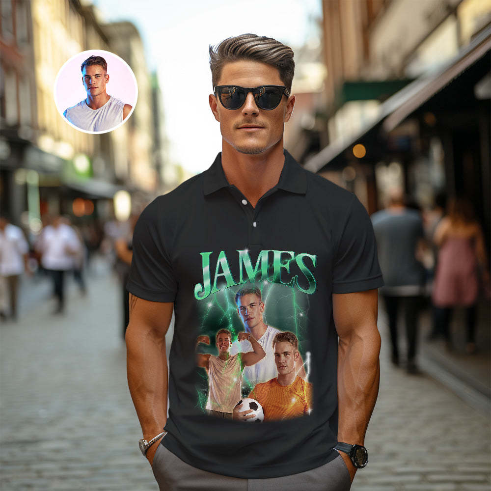 Men's Custom Photo Vintage Polo Shirt Personalized Name Colorful Golf Shirts - MyFaceSocksAu
