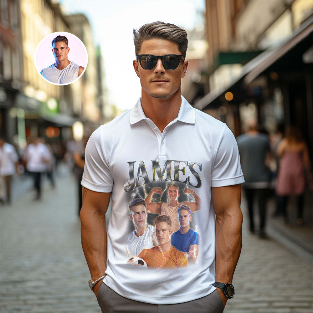 Men's Custom Photo Vintage Polo Shirt Personalized Name Colorful Golf Shirts - MyFaceSocksAu