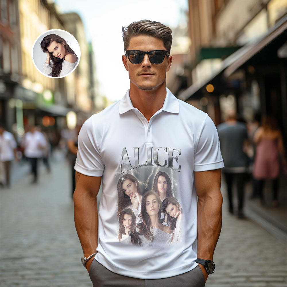 Men's Custom Photo Vintage Polo Shirt Personalized Name Colorful Golf Shirts - MyFaceSocksAu