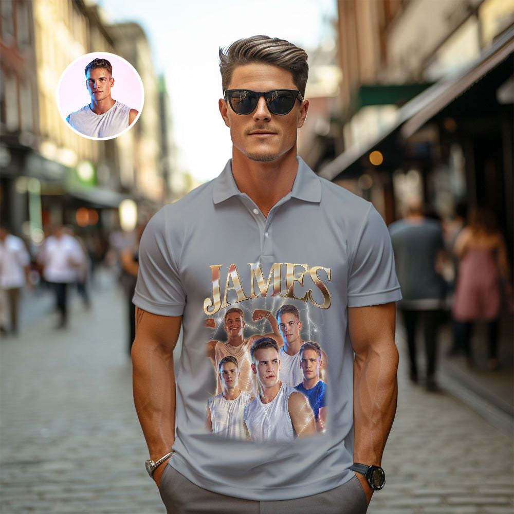 Men's Custom Photo Vintage Polo Shirt Personalized Name Colorful Golf Shirts - MyFaceSocksAu
