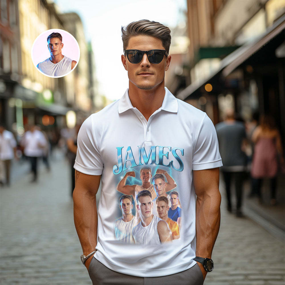 Men's Custom Photo Vintage Polo Shirt Personalized Name Colorful Golf Shirts - MyFaceSocksAu