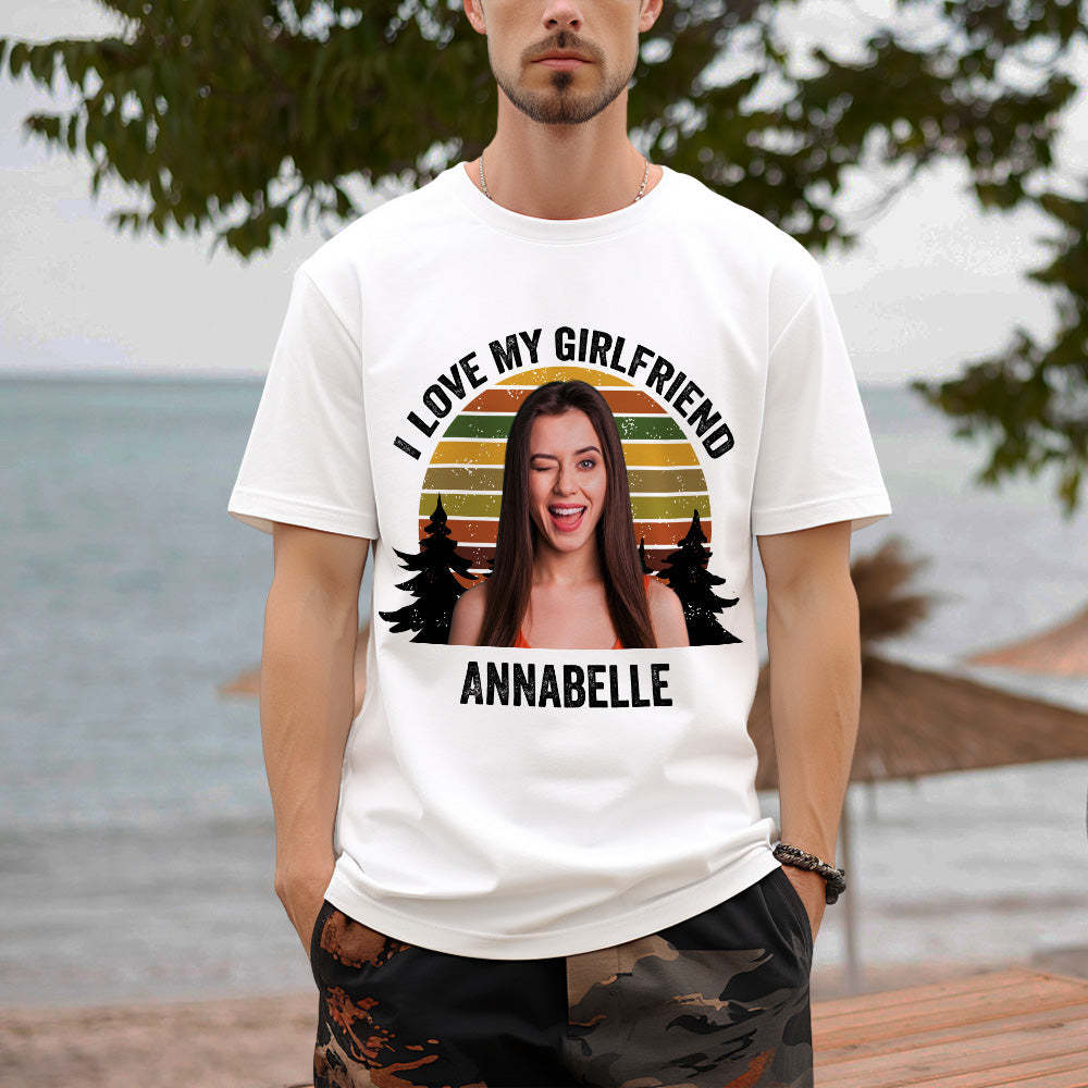 Custom Photo and Text Retro Sunset T-shirt Personalised Vintage Tee - MyFaceSocksAu