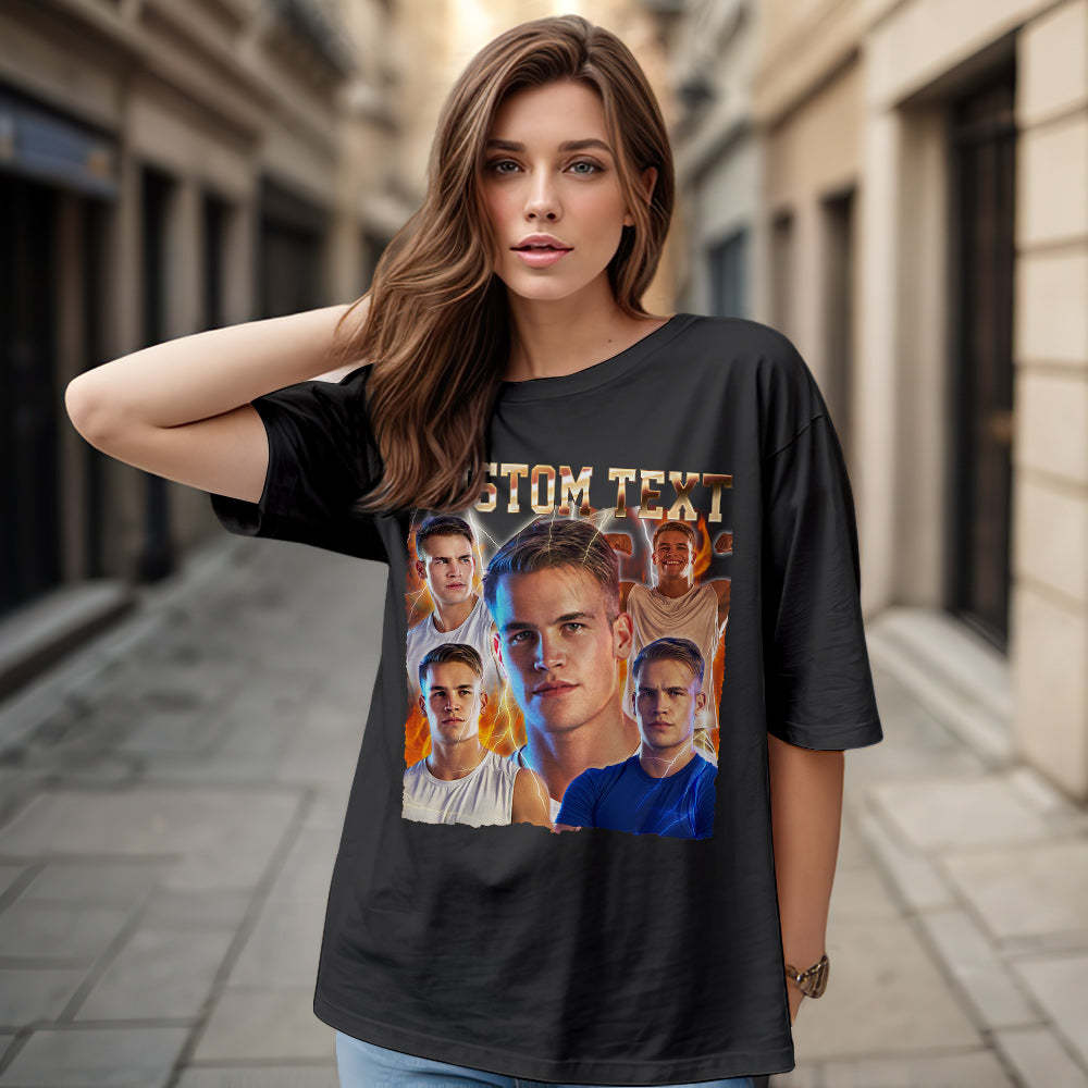 Custom Text and Photo Vintage Tee Custom Bootleg T-Shirts for Men and Women - MyFaceSocksAu