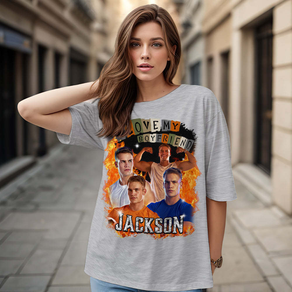 Custom Vintage Tee I Love My Girlfriend Shirt Personalized Name Shirt With Photo - MyFaceSocksAu