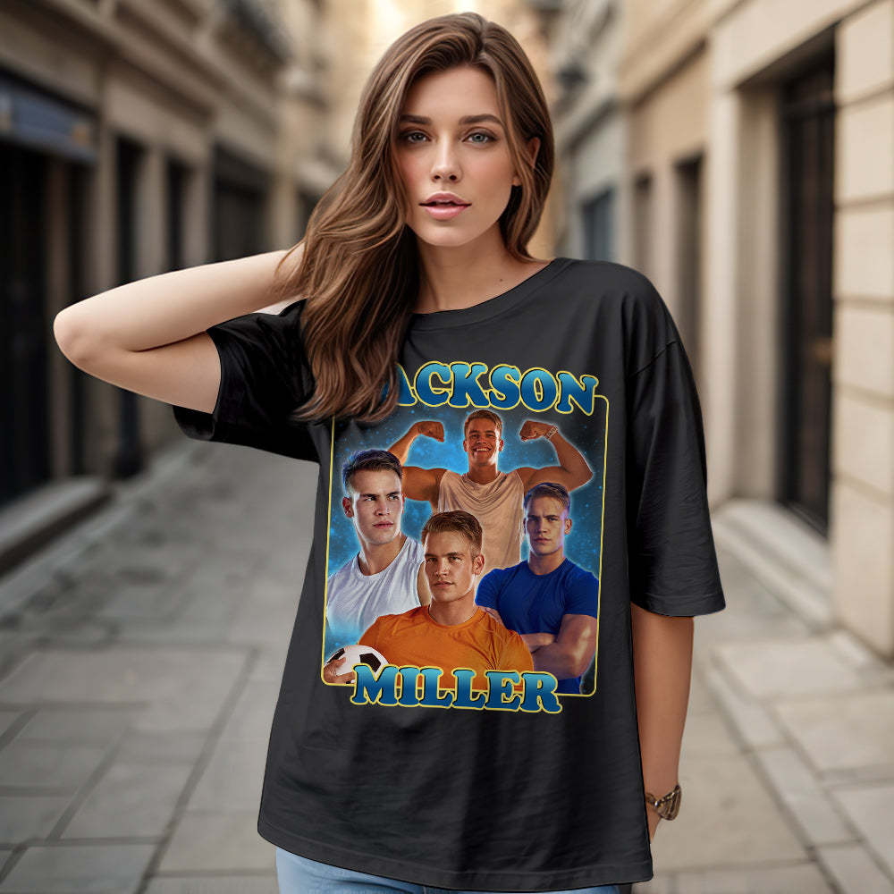 Custom 90s Bootleg Vintage Rap T Shirt Personalized Name And Photo T-shirt - MyFaceSocksAu