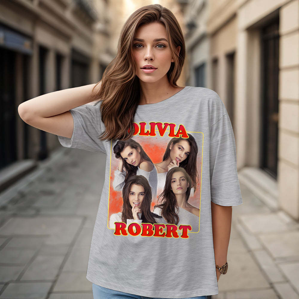 Custom 90s Bootleg Vintage Rap T Shirt Personalized Name And Photo T-shirt - MyFaceSocksAu