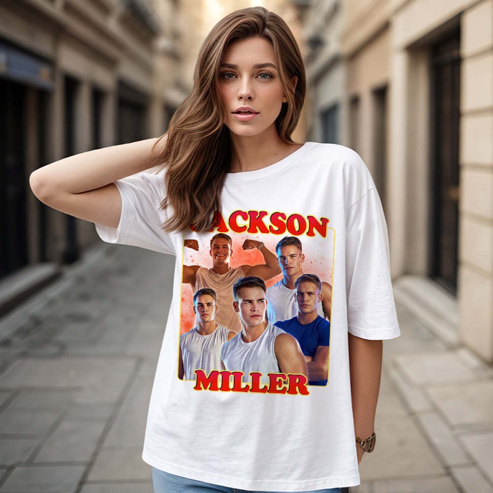 Custom 90s Bootleg Vintage Rap T Shirt Personalized Name And Photo T-shirt - MyFaceSocksAu