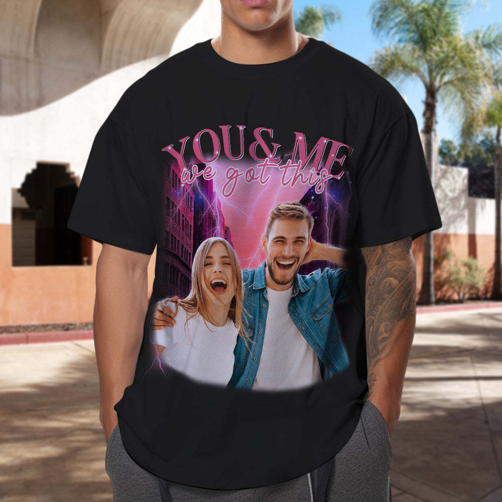 Custom Photo Vintage Tee Personalized Couple Name T-shirt - MyFaceSocksAu