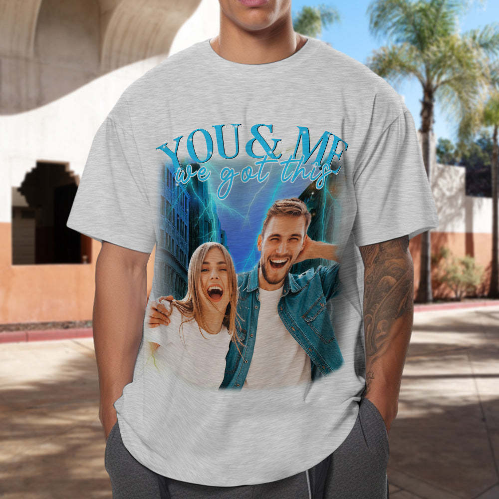 Custom Photo Vintage Tee Personalized Couple Name T-shirt - MyFaceSocksAu