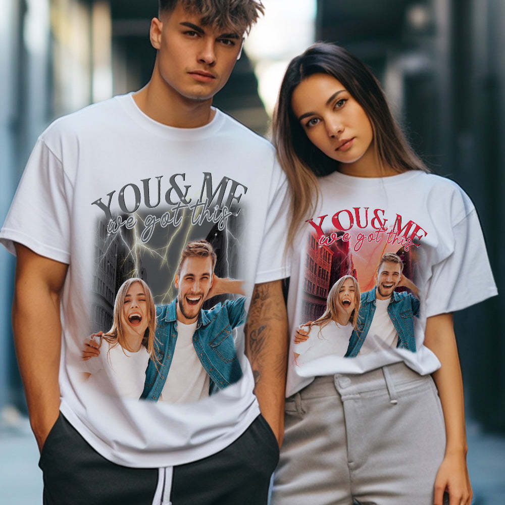 Custom Photo Vintage Tee Personalized Couple Name T-shirt - MyFaceSocksAu