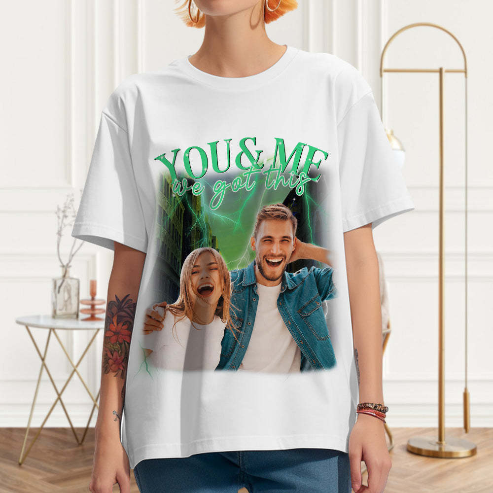 Custom Photo Vintage Tee Personalized Couple Name T-shirt - MyFaceSocksAu