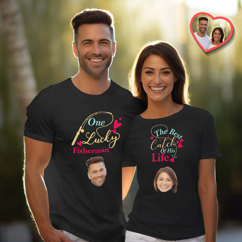 Custom Couple Matching T-shirts Best Catch Personalized Matching Couple Shirts Valentine's Day Gift - MyFaceSocksAu