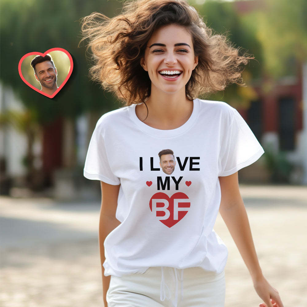 Custom Couple Matching T-shirts I Love My BF I Love My GF Valentine's Day Gift - MyFaceSocksAu