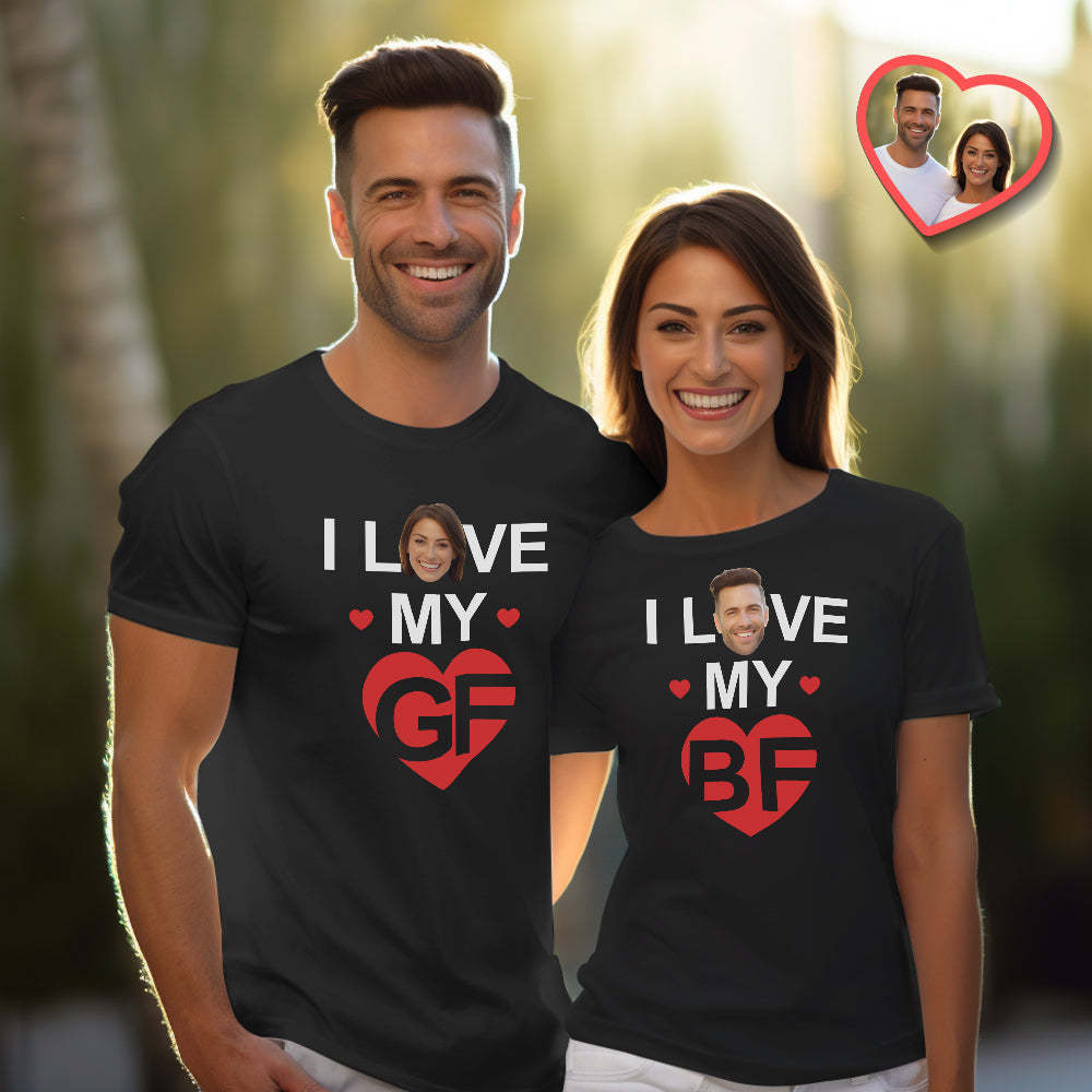 Custom Couple Matching T-shirts I Love My BF I Love My GF Valentine's Day Gift - MyFaceSocksAu