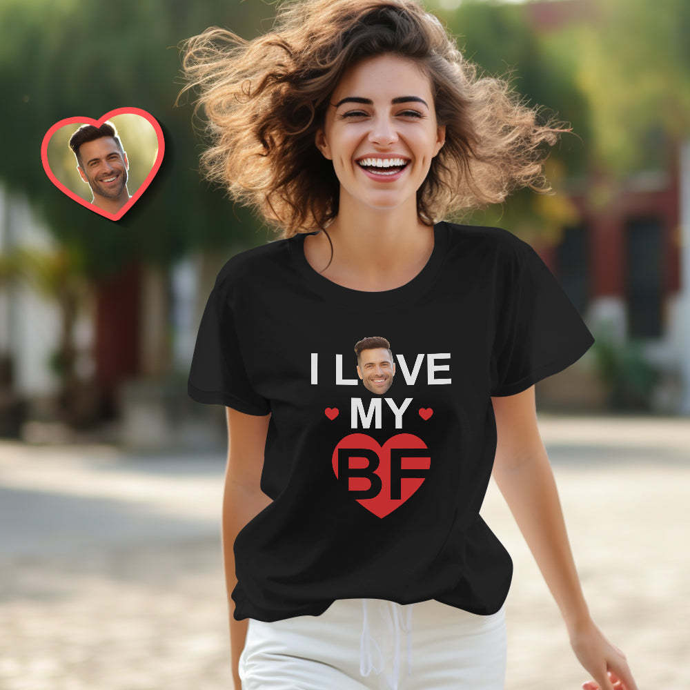 Custom Couple Matching T-shirts I Love My BF I Love My GF Valentine's Day Gift - MyFaceSocksAu