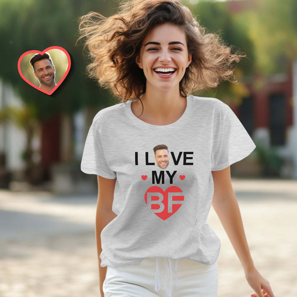 Custom Couple Matching T-shirts I Love My BF I Love My GF Valentine's Day Gift - MyFaceSocksAu