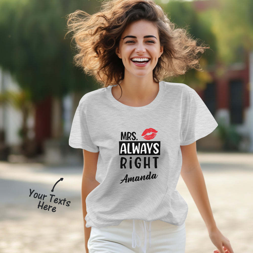 Custom Couple Matching T-shirts Mr Never Wrong and Mrs Always Right Valentine's Day Gift - MyFaceSocksAu