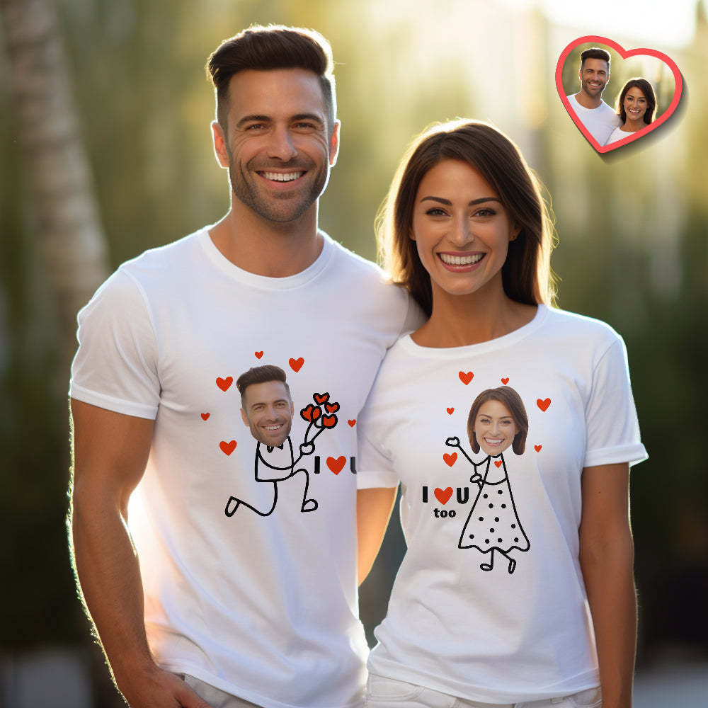 Custom Couple Matching T-shirts I Love You Too Personalized Matching Couple Shirts Valentine's Day Gift - MyFaceSocksAu