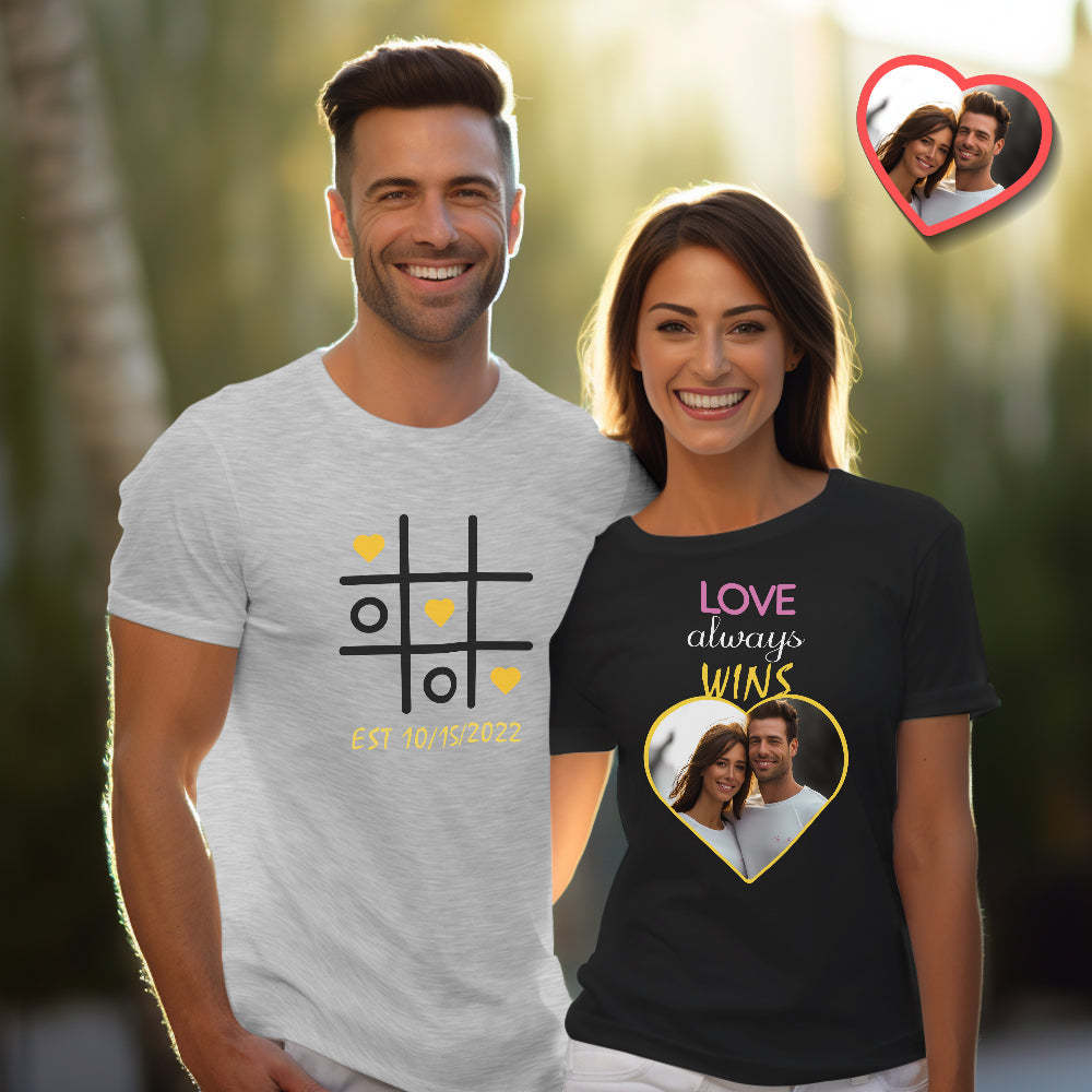 Custom Couple Matching T-shirts Love Always Wins Personalized Matching Couple Shirts Valentine's Day Gift - MyFaceSocksAu