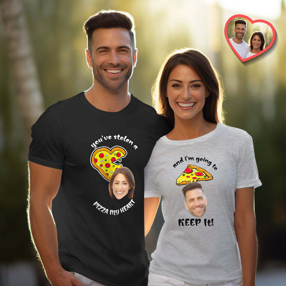 Custom Couple Matching T-shirts Pizza My Heart Personalized Matching Couple Shirts Valentine's Day Gift - MyFaceSocksAu