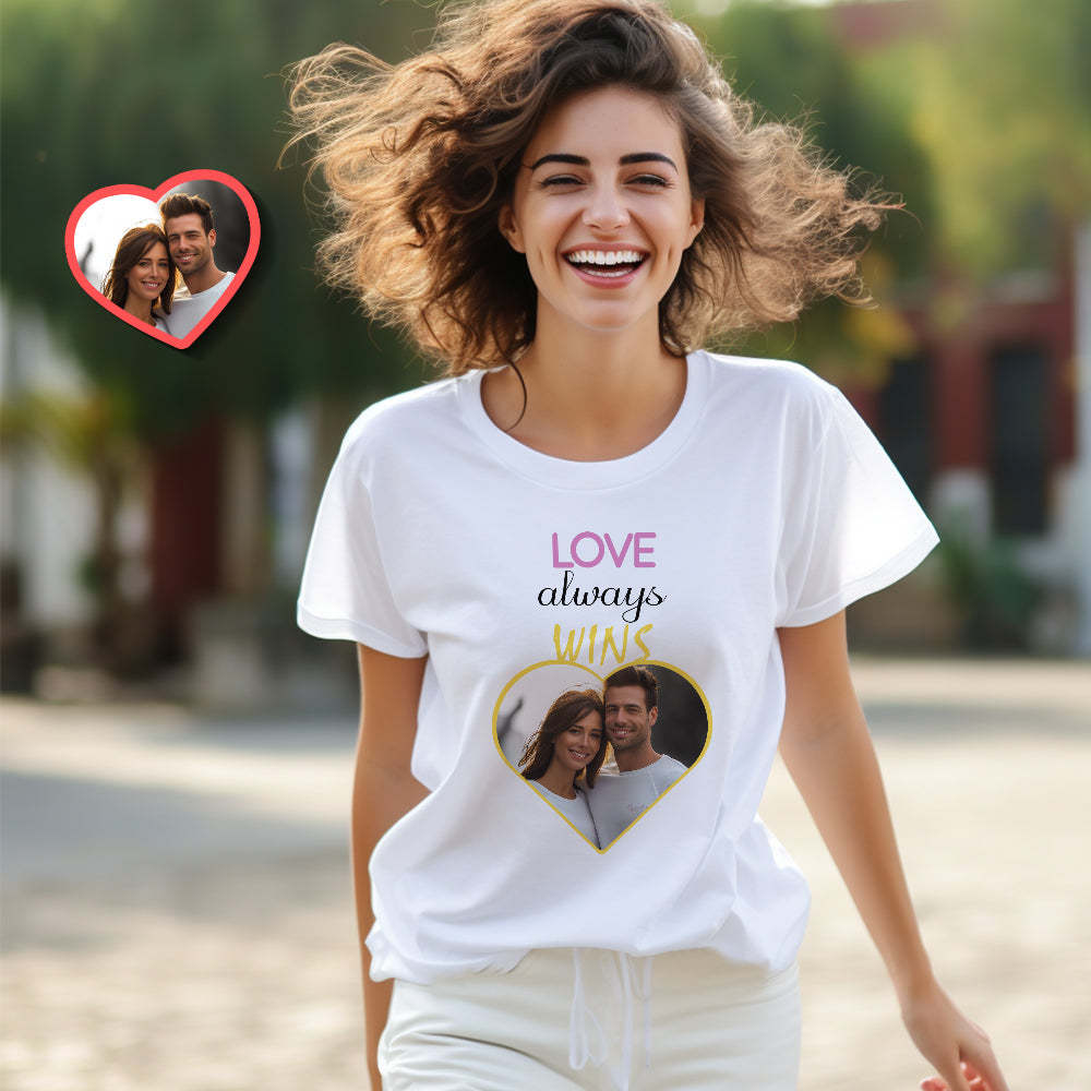 Custom Couple Matching T-shirts Love Always Wins Personalized Matching Couple Shirts Valentine's Day Gift - MyFaceSocksAu