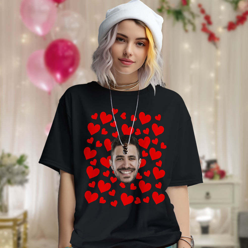 Custom Photo Vintage Tee Personalized Couple T-shirt Red Hearts Valentine's Day Gifts for Men - MyFaceSocksAu