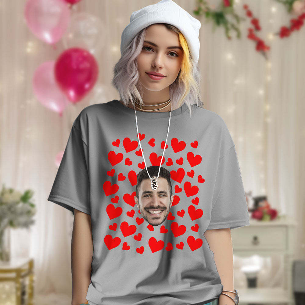Custom Photo Vintage Tee Personalized Couple T-shirt  Red Hearts Valentine's Day Gifts for Men - MyFaceSocksAu