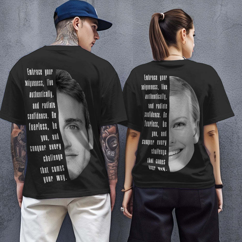 Custom Text and Face T-shirts Personalized Unisex Shirt Fashion Gift for Him for Her - MyFaceSocksAu