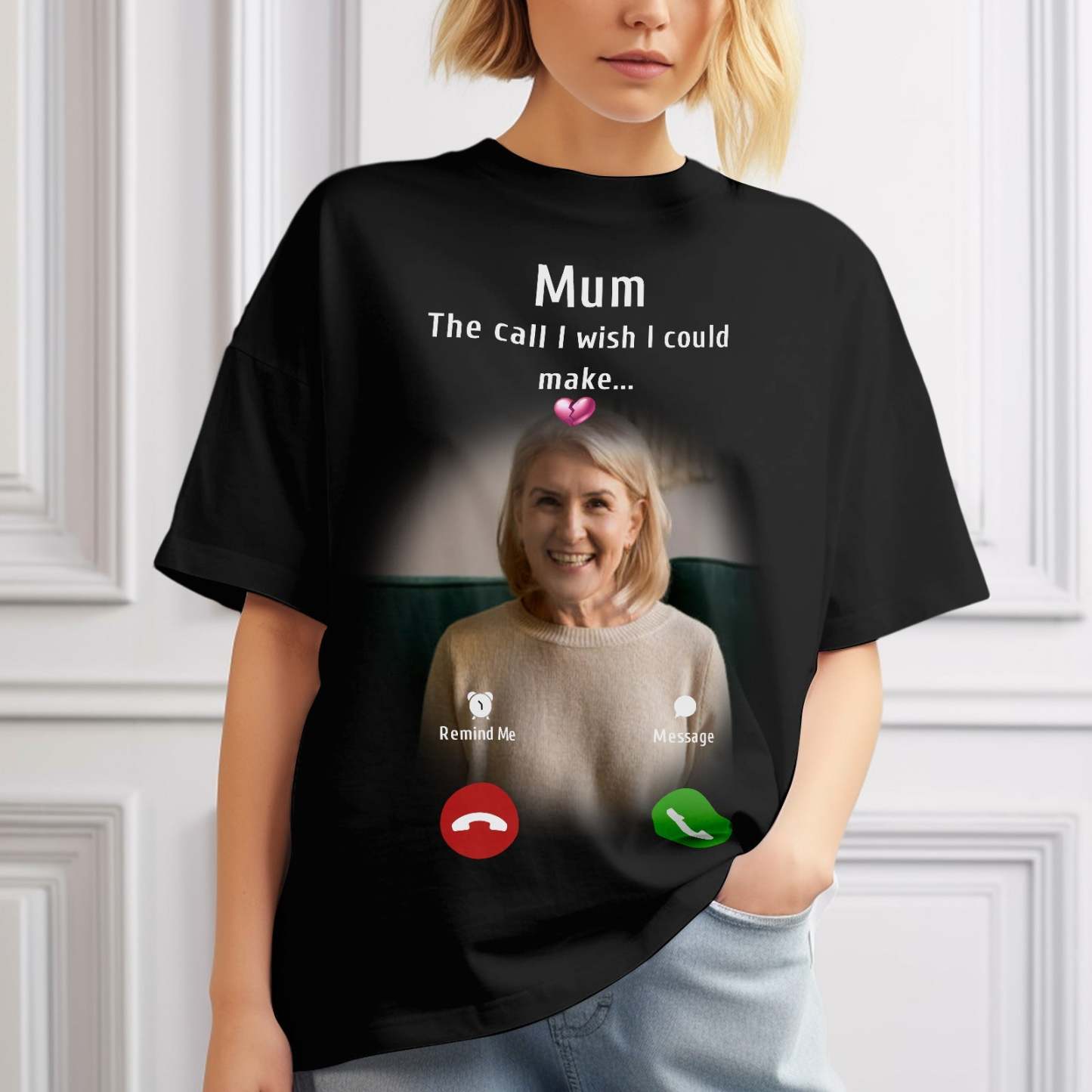 Custom Photo Memorial Mom T-shirt Memorial Gift Idea Personalized Shirt The Call I Wish I Could Make - MyFaceSocksAu