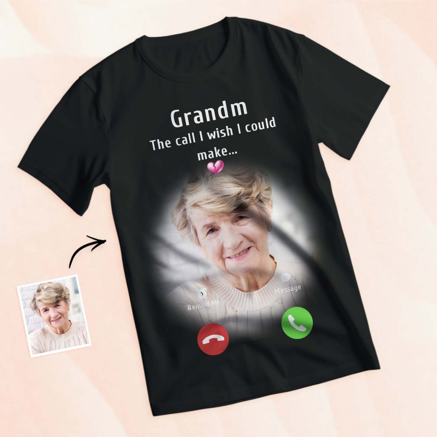 Custom Photo Memorial Mom T-shirt Memorial Gift Idea Personalized Shirt The Call I Wish I Could Make - MyFaceSocksAu