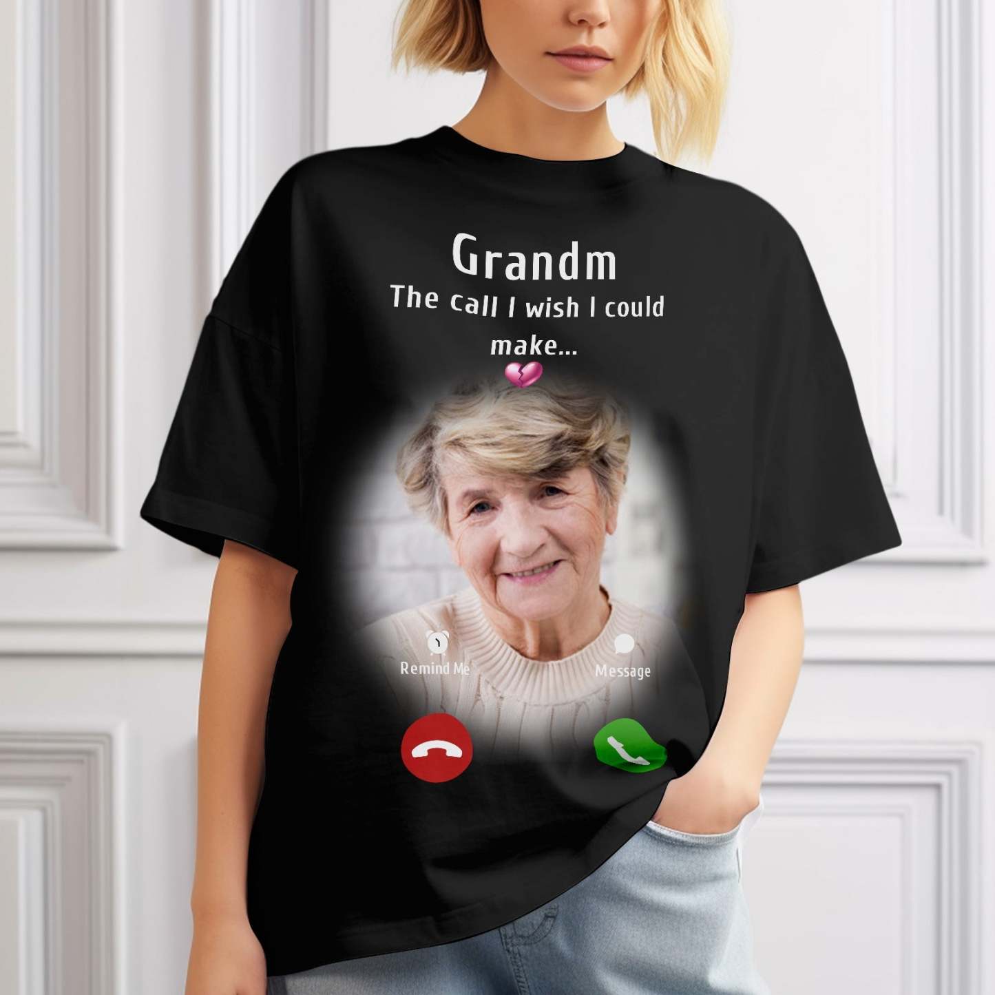 Custom Photo Memorial Mom T-shirt Memorial Gift Idea Personalized Shirt The Call I Wish I Could Make - MyFaceSocksAu