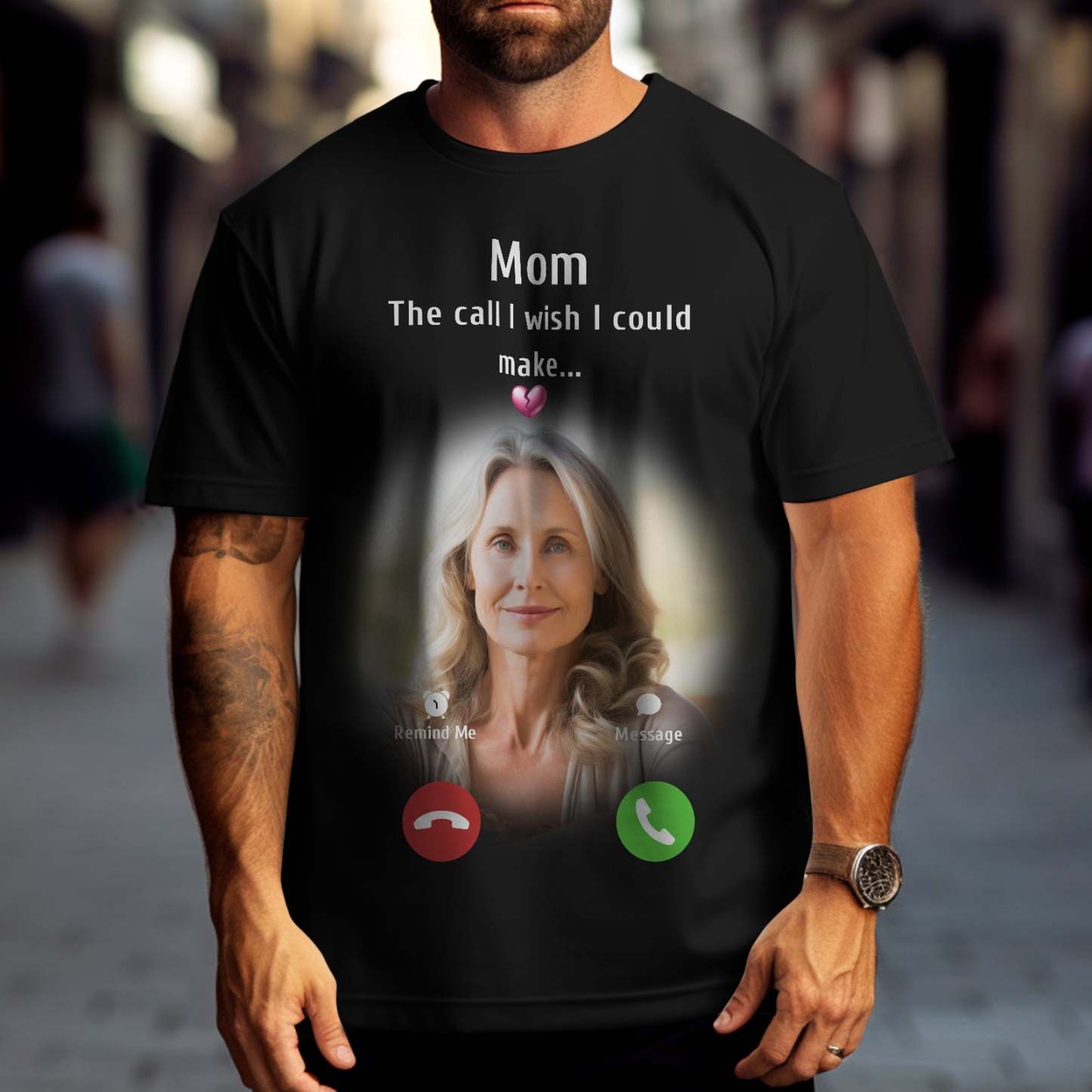 Custom Photo Memorial Mom T-shirt Memorial Gift Idea Personalized Shirt The Call I Wish I Could Make - MyFaceSocksAu