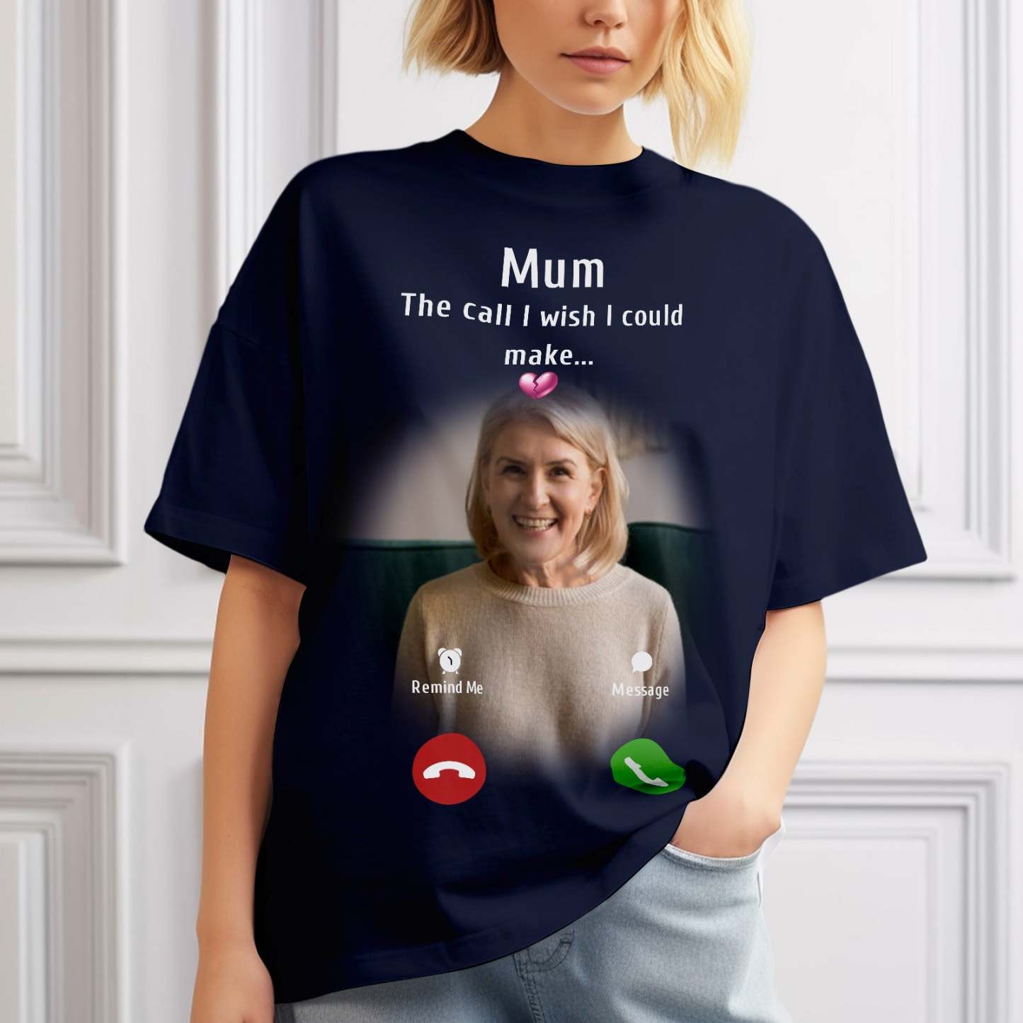 Custom Photo Memorial Mom T-shirt Memorial Gift Idea Personalized Shirt The Call I Wish I Could Make - MyFaceSocksAu