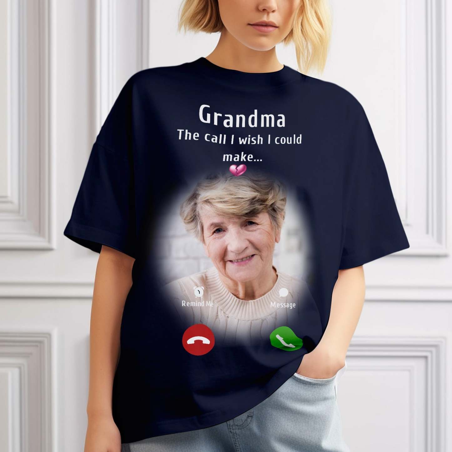 Custom Photo Memorial Mom T-shirt Memorial Gift Idea Personalized Shirt The Call I Wish I Could Make - MyFaceSocksAu