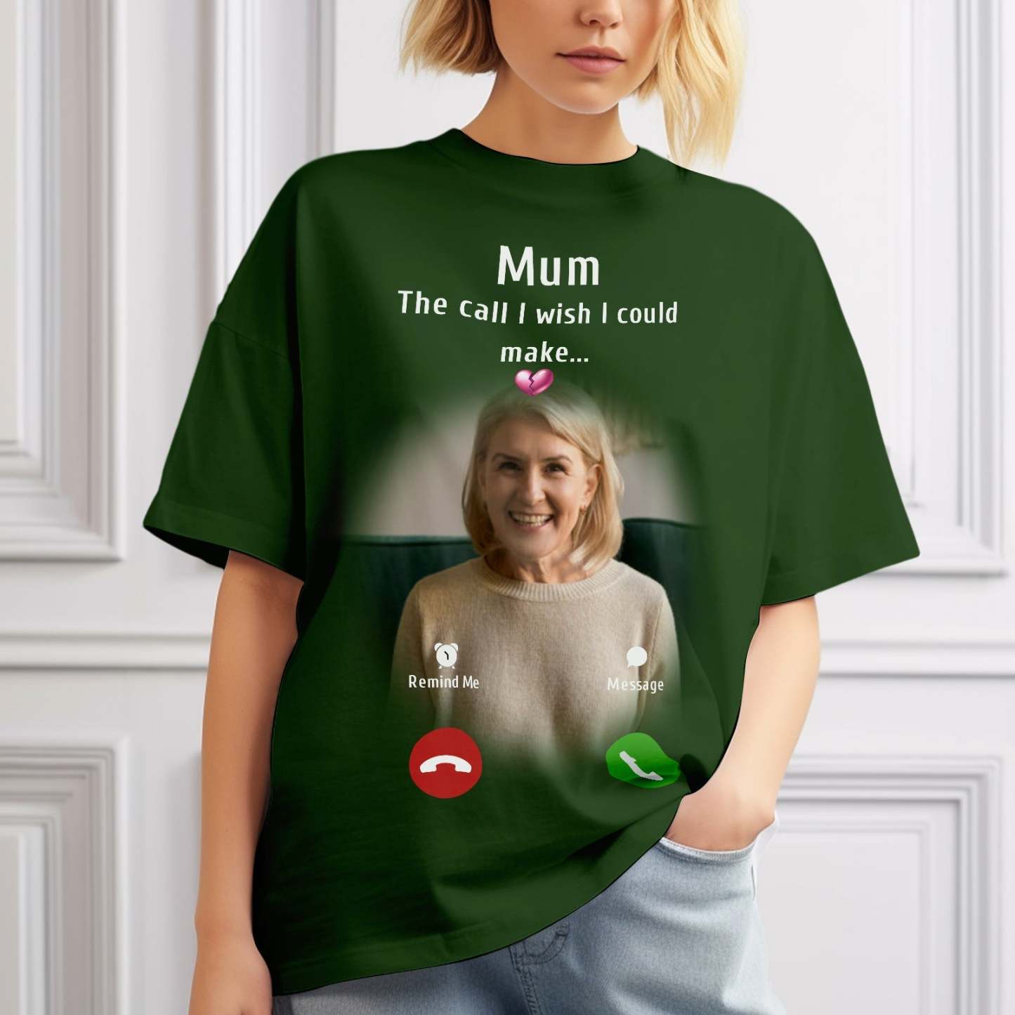 Custom Photo Memorial Mom T-shirt Memorial Gift Idea Personalized Shirt The Call I Wish I Could Make - MyFaceSocksAu