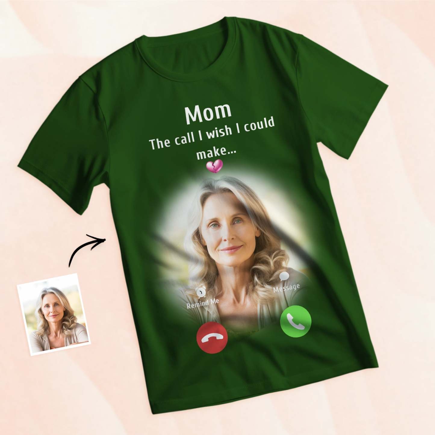 Custom Photo Memorial Mom T-shirt Memorial Gift Idea Personalized Shirt The Call I Wish I Could Make - MyFaceSocksAu